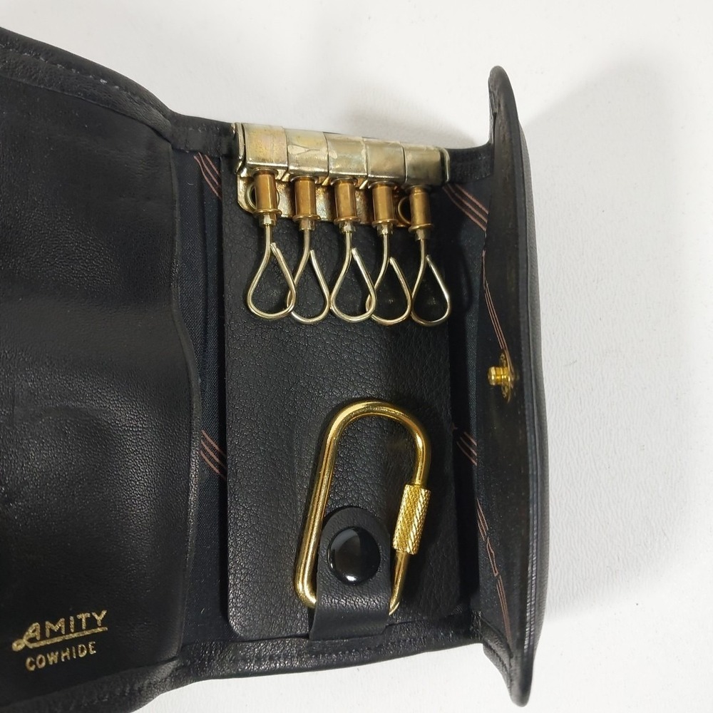 Vintage Amity Positive Lock Black Cowhide Key Kaddy Case - Picture 3 of 6